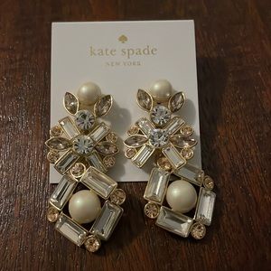 Kate Spade NY Cocktails & Conversation Drop Earrings Crystals Pearls Gold